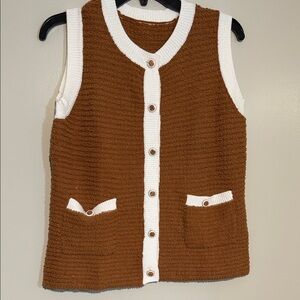 Elegant Brown and White Women's Cardigan Vest